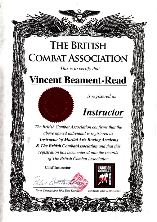Martial Arts Boxing Academy Vincent Certified Instructor