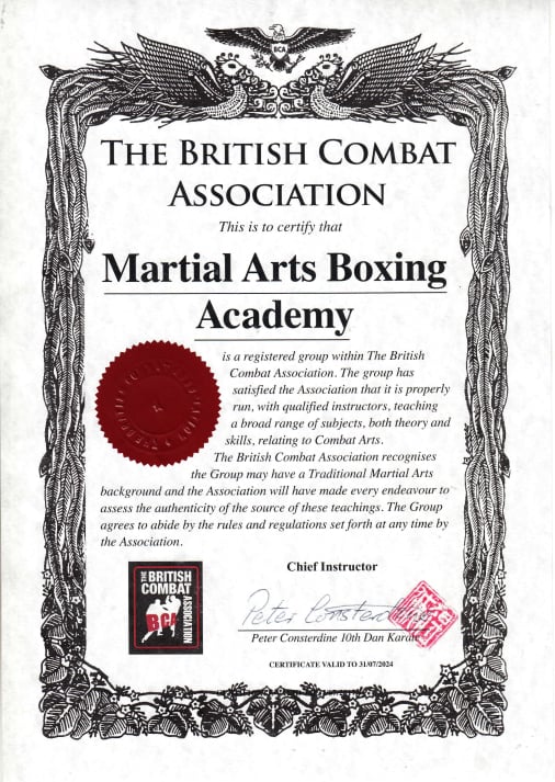 Martial Arts Boxing Academy Located in Tunbridge Wells Certified By The British Combat Association